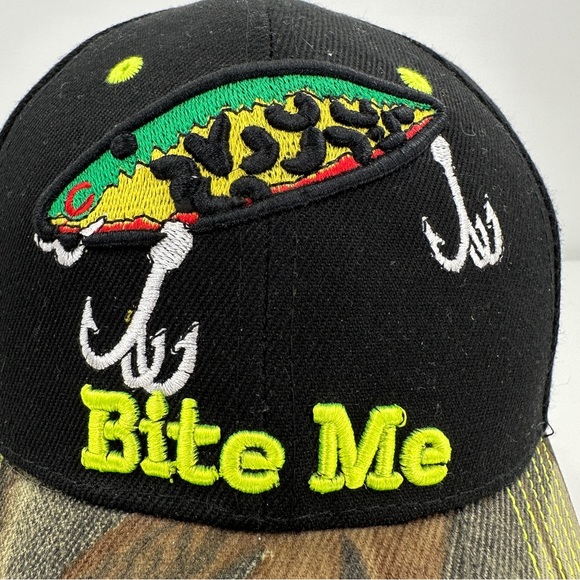 Bite Me Fishing Lure Hat Hook & Loop Strapback 3d Raised Embroidery KYS Design - Picture 6 of 14